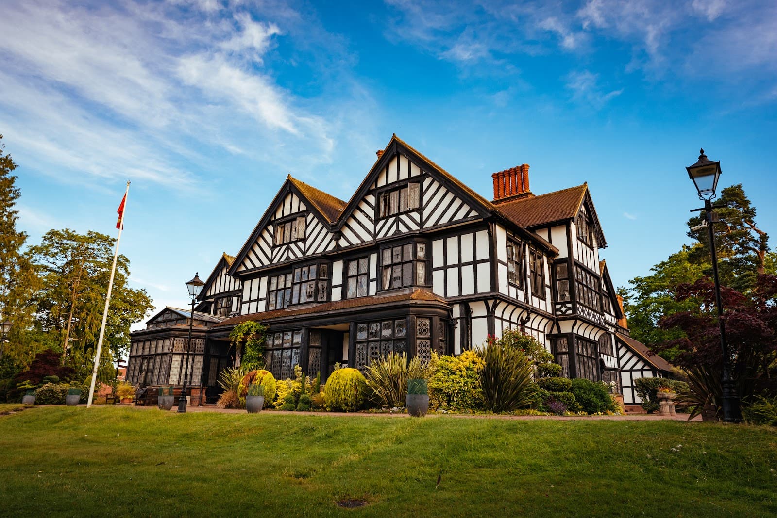 Bhaktivedanta Manor Watford temple in Hilfield Lane, Aldenham, Watford (WD25 8EZ), Hertfordshire, England, United Kingdom, England - Indo-Tudor architecture style, Tudor Revival architecture style, Gaudiya Vaishnava Temple architecture style, Adaptive Reuse architecture style (Bengal Renaissance Period) - thumbnail
