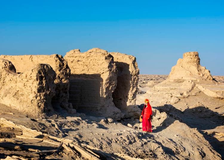 Loulan Ancient City Ruoqiang Xinjiang China monument in Ruoqiang County, Bayingolin Mongol Autonomous Prefecture, Xinjiang, China, Xinjiang - Indo-Buddhist architecture style, Gandhara architecture style, Central Asian Oasis City architecture style, Indian Administrative architecture style (Kushan Period) - thumbnail